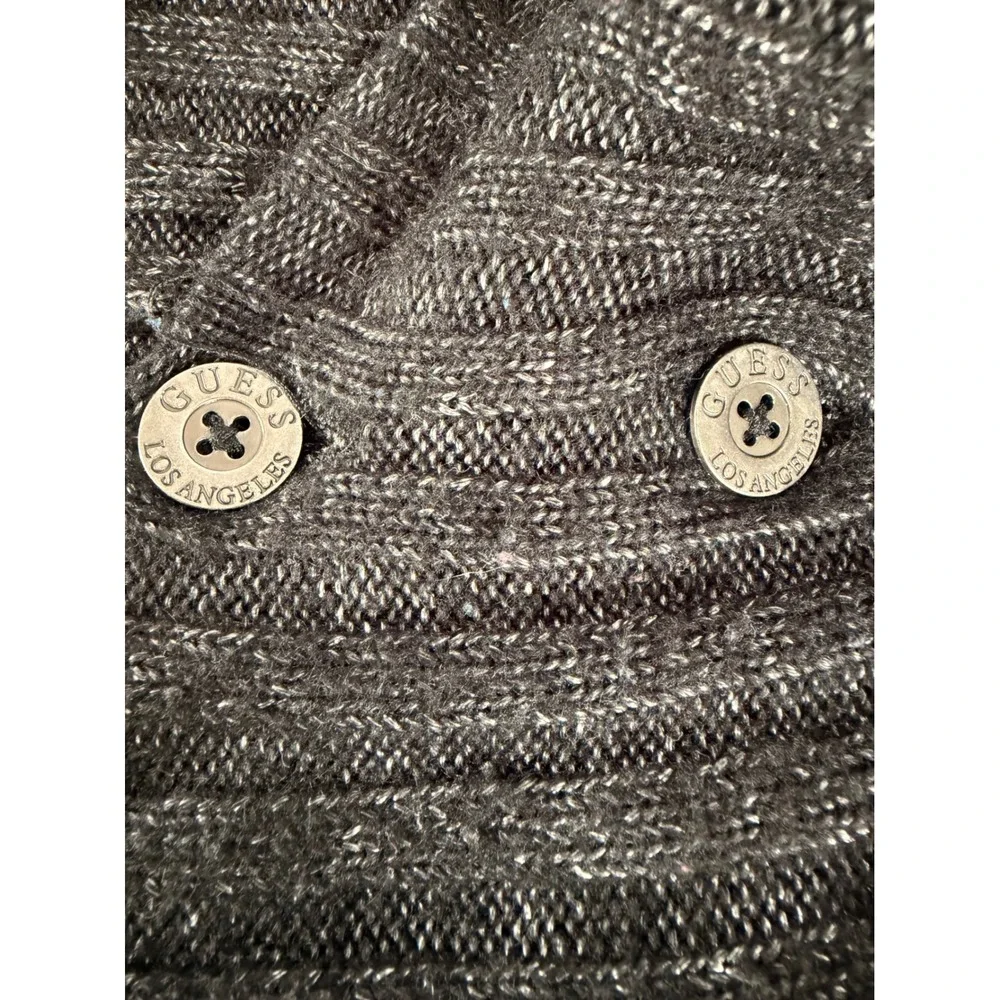 Guess Cardigan Sweater Large Charcoal Gray Double‎ Breasted Shawl Collar Knit